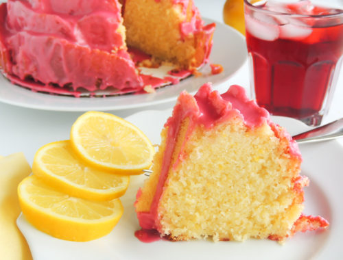 lemon bliss cake with hibiscus icing